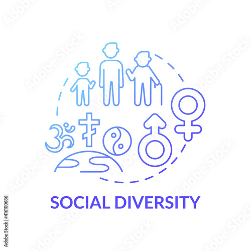 Social diversity concept icon. Top management diversity types. Learning about workers cultures. Ethnic origins idea thin line illustration. Vector isolated outline RGB color drawing