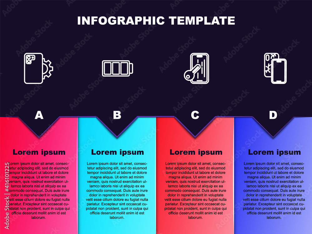Set line Phone repair service, Battery, Glass screen protector and Mobile with broken. Business infographic template. Vector. Set line Phone repair service, Battery, Glass screen protector and Mobile with broken. Business infographic template. Vector.