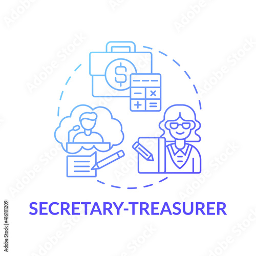 Secretary treasurer concept icon. Company top management jobs. Controlling all company budget activities. Finance idea thin line illustration. Vector isolated outline RGB color drawing