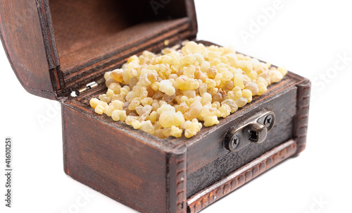 Treasure Chest of Frankincense .Resin Isolated on a White Background