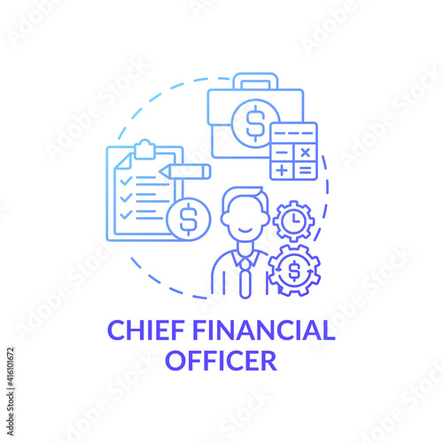 Chief financial officer concept icon. Top management positions. Managing financial spendings of company. Money idea thin line illustration. Vector isolated outline RGB color drawing