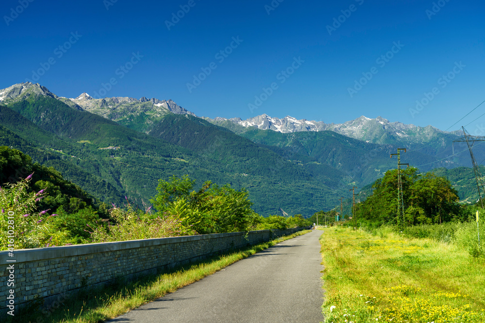 Landscape along the Sentiero della Valtellina, Italy, from the cycleway