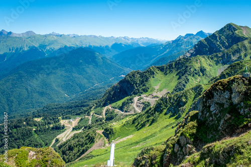 Summer landscapes of the Caucasus mountains in Rosa Khutor, Russia, Sochi, Krasnaya Polyana. Peak 2320m photo