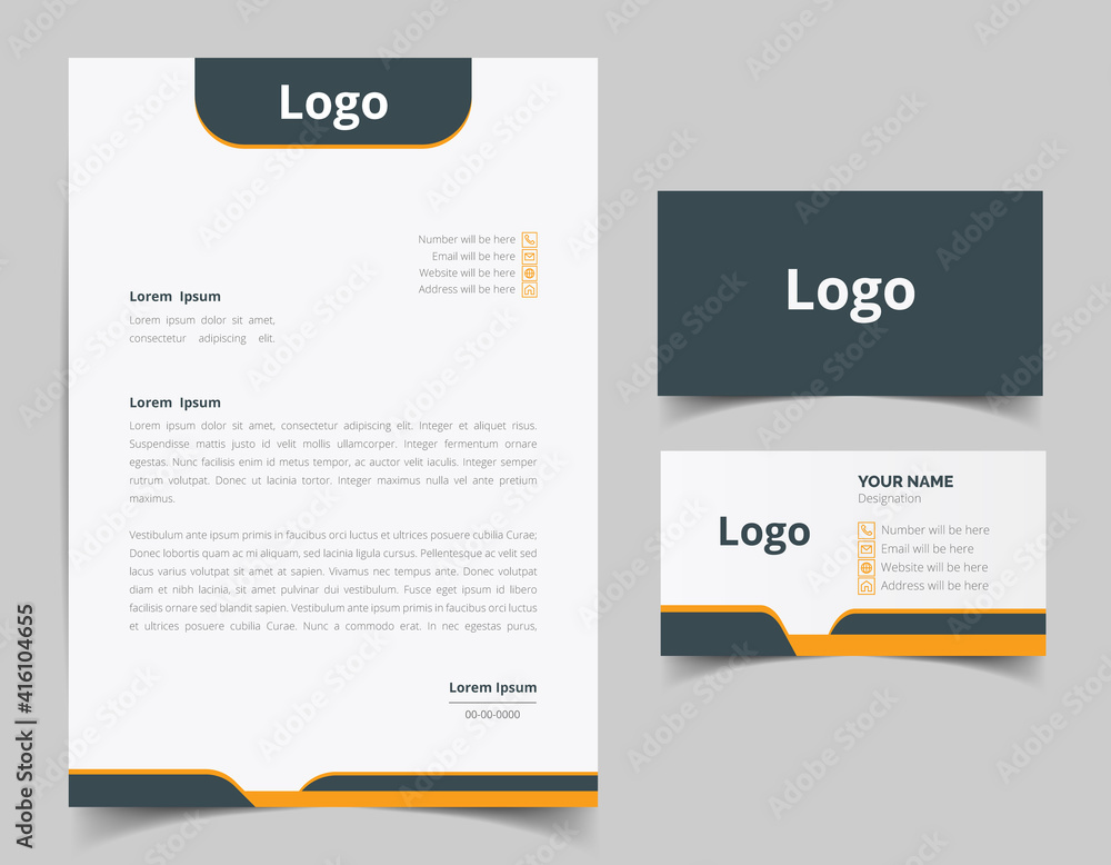Corporate Letterhead and Business Card Set, Elegant and minimalist style business template design and Stationery set. Full Vector. Corporate Letterhead and Business Card Set, Elegant and minimalist style business template design and Stationery set. Full Vector.