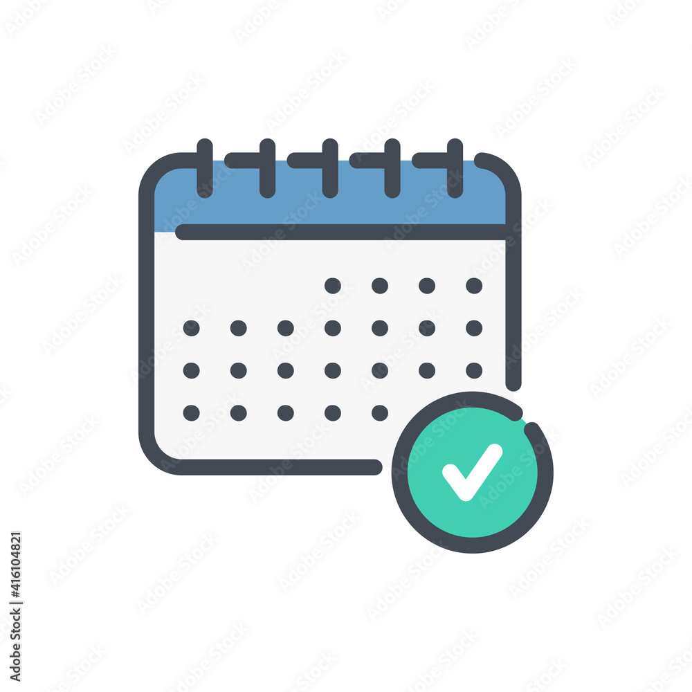 Calendar checked color line icon. Timetable with check mark vector outline colorful sign. Calendar checked color line icon. Timetable with check mark vector outline colorful sign.