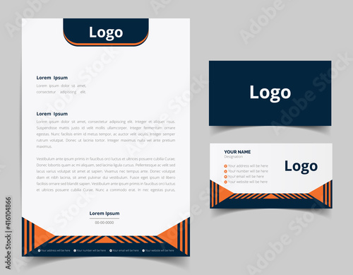 Corporate Letterhead and Business Card Set, Elegant and minimalist style business template design and Stationery set. Full Vector.