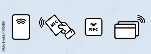 NFC icon set. Contactless payment icon. Wireless pay. Credit card. Vector EPS 10. Isolated on white background