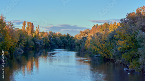 Banks in autumn of the Pisuerga river in the capital of Valladolid