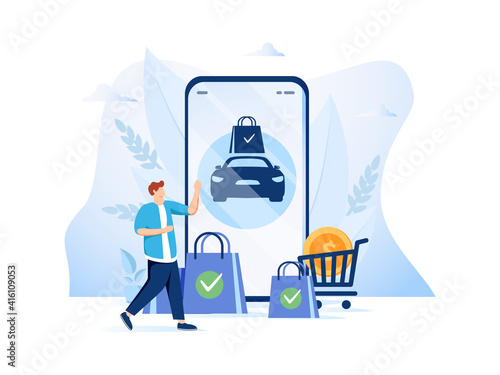 Curbside pickup abstract concept vector illustration set. Place your order online, call for load products, get supplies.