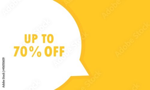 Up to 70 percent off post speech bubble banner. Can be used for business, marketing and advertising. Up to 70 percent off. Vector EPS 10. Isolated on white background