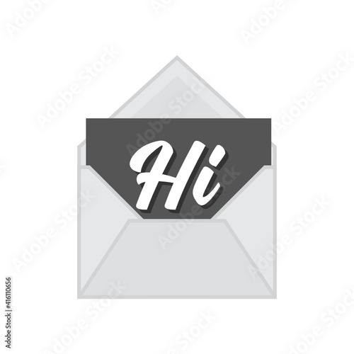 Hi Envelope Illustration, Open Letter Vector, Hi Vector, Hi Text, Envelope Vector Icon