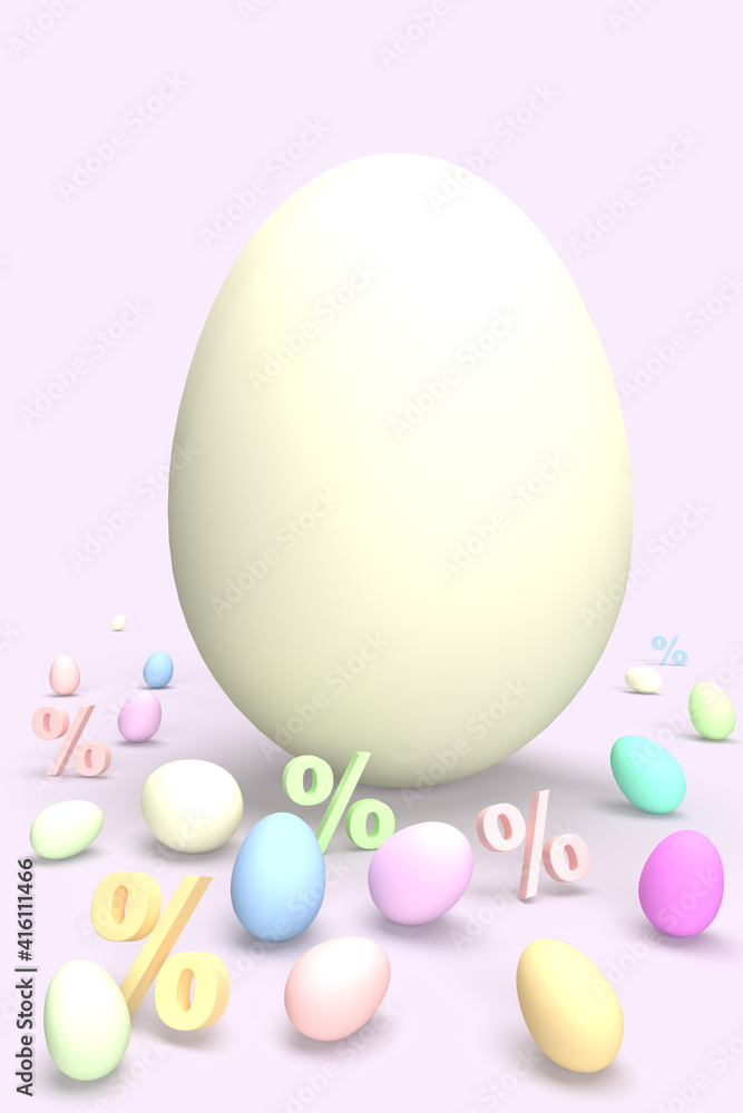 Big clean egg for happy Easter on percentages and eggs pastel abstract background.