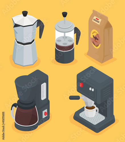 bundle of five coffee drinks set icons vector illustration design