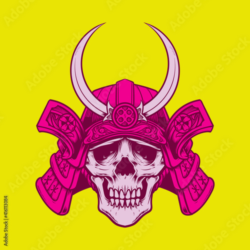 Detailed hand drawing skull samurai
