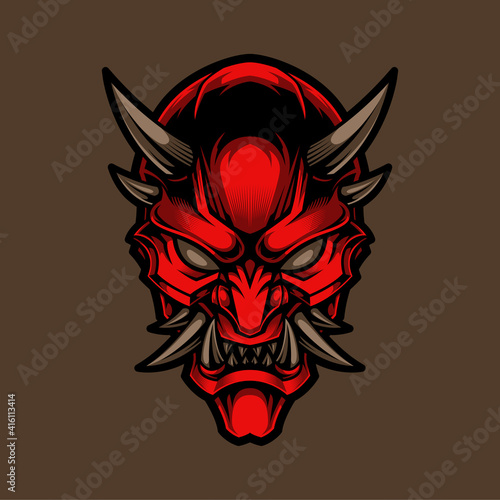 Hannya the traditional japanese demon Oni mask illustration and tshirt design