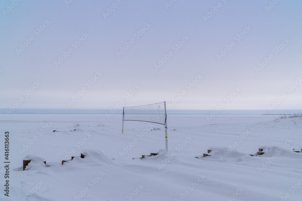 Russia. February 7, 2021. A volleyball court on the northern coast of Kronstadt. Russia. February 7, 2021. A volleyball court on the northern coast of Kronstadt.