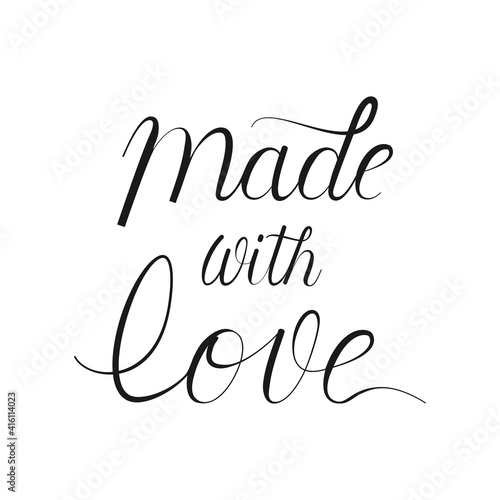 Made with love calligraphy lettering for homemade or handmade stamp in vector silhouette