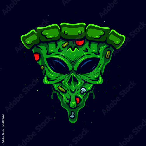 Pizza Alien Vector illustration and tshirt design