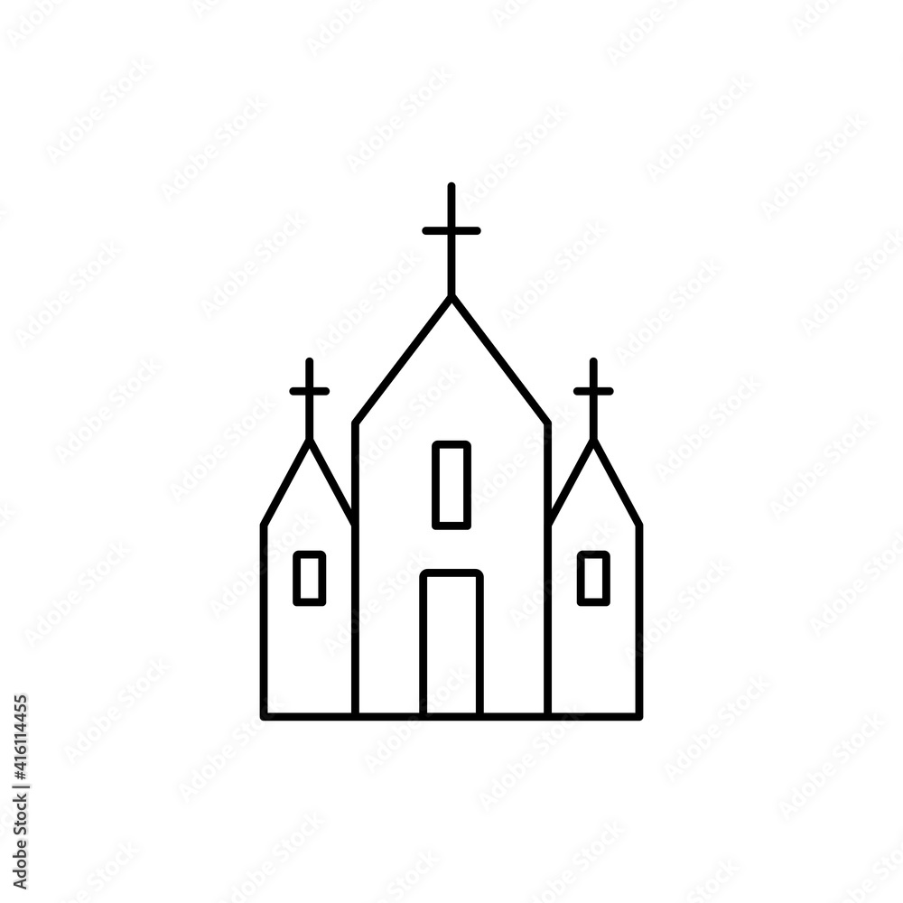 Church line icon. Church outline black symbol. Holy place building sign. Vector isolated on white.