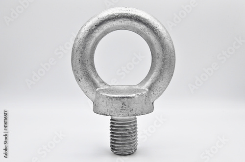 Galvanized metal with metric eye bolt, isolated on white background