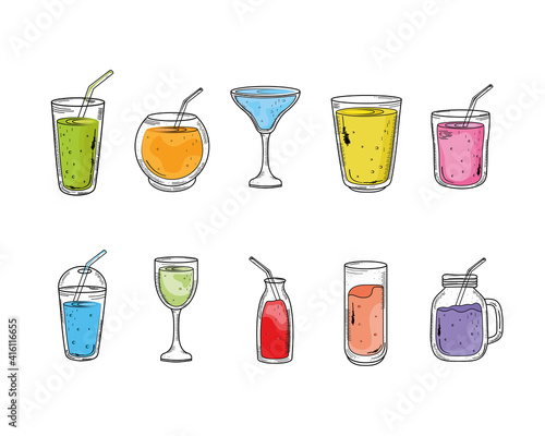 bundle of ten drinks set icons vector illustration design