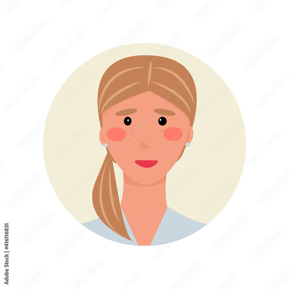 avatar young blond woman. Isolated image for forums, support, blogs, chatbots. Vector illustration.