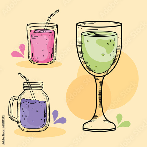 bundle of drinks set icons vector illustration design