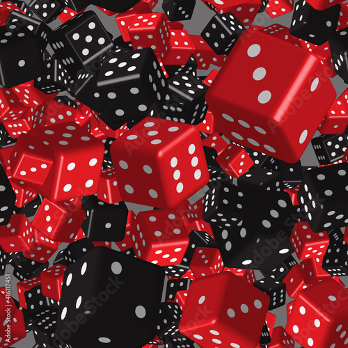 Red Black Dice Seamless Pattern, 3D Illustration