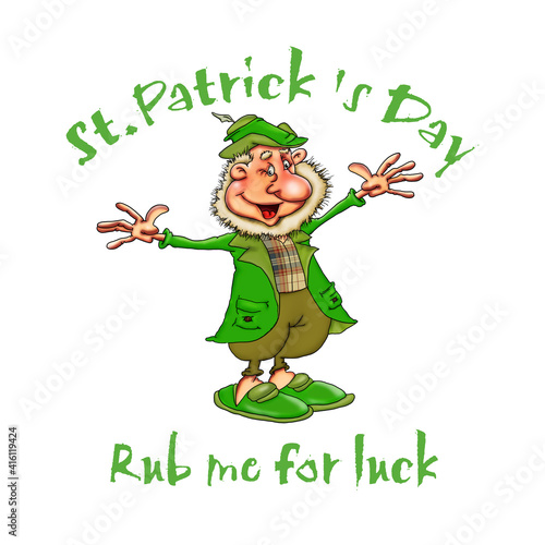 St.Patrick's Day. Rub me for luck. Illustration for print.