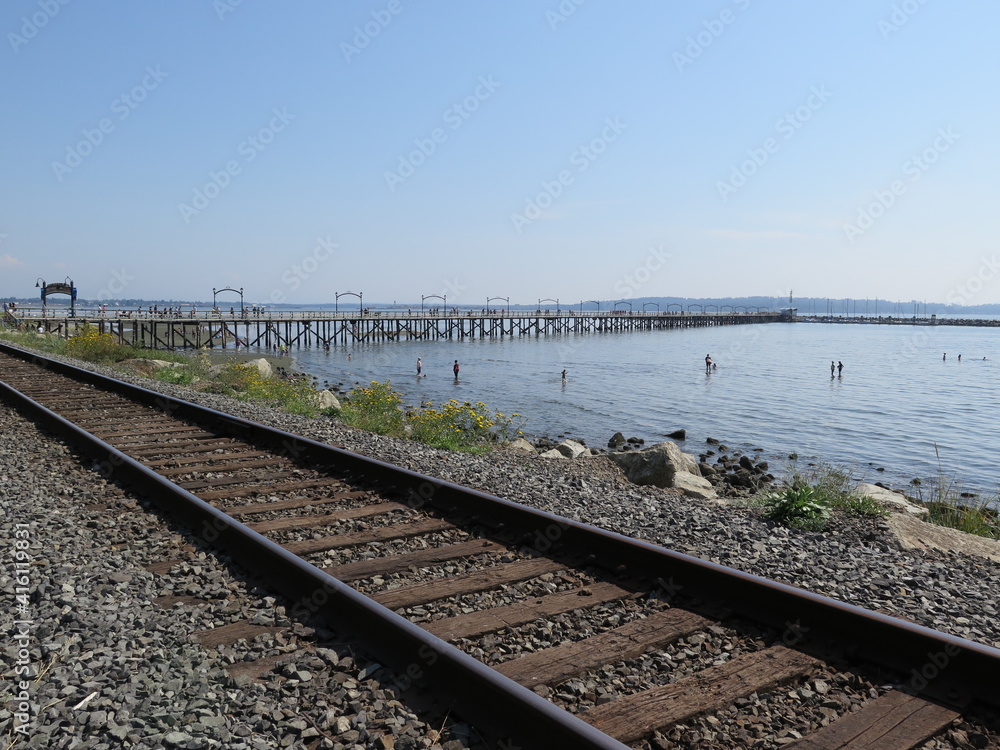 Naklejka premium the view of the pier from the train tracks in White Rock, British Columbia, Canada, August