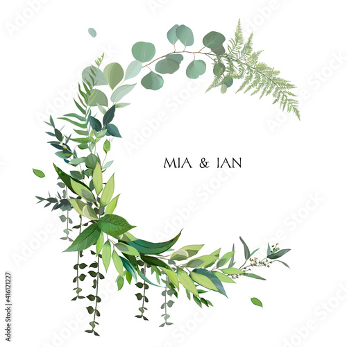 Herbal vector frame. Hand painted plants  branches  leaves on white background