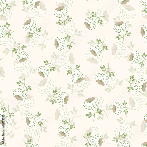 Seamless floral pattern based on traditional folk art ornaments. Colorful flowers on light background. Scandinavian style. Sweden nordic style. Vector illustration. Simple minimalistic pattern.