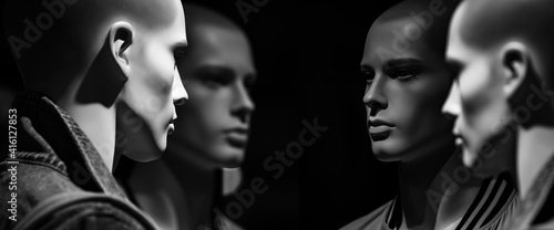 Manikin Head. People group of mannequin or dummy in fashion shop.