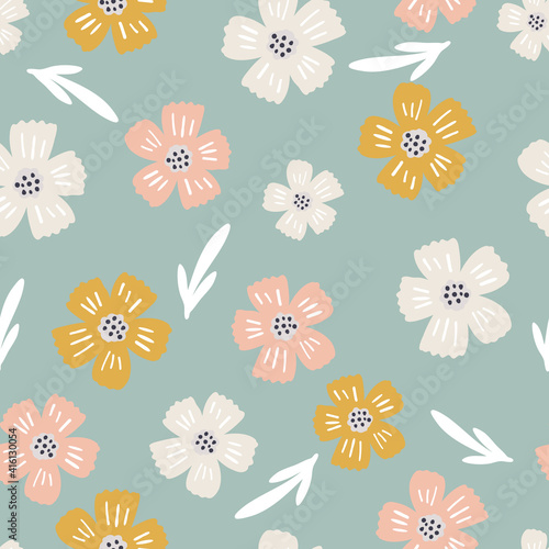 Abstract floral seamless pattern, digital repeating background for fabric, textile, scrapbook paper, wallpaper, surface design, wrapping paper