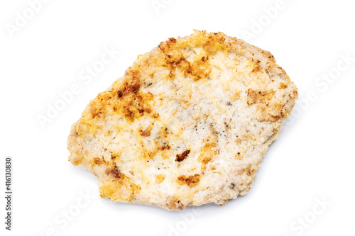 cooked chop pork meat isolated on white background. fried fillet cut out