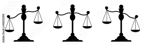 Set Libra. Silhouette of scales. Weights black icon. Isolated element on a white background. Balance, law and justice symbol