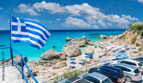 Fototapeta Naklejka Na Ścianę i Meble -  Megali Petra, wild beach on the Lefkada island, Ionian sea, Greece