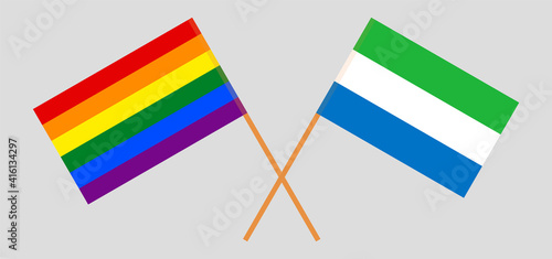 Crossed flags of LGBTQ and Sierra Leone. Official colors. Correct proportion