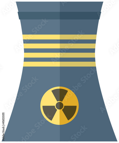 Container with radioactive substance harmful to environment. Trumpet with radiation symbol isolated on white background. Large barrel of toxic waste. Radiation storage item vector illustration