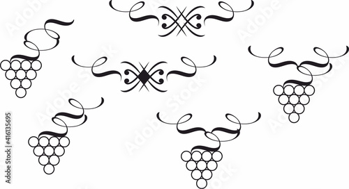 Grape wine brunch decorative element and text breaks and dividers set