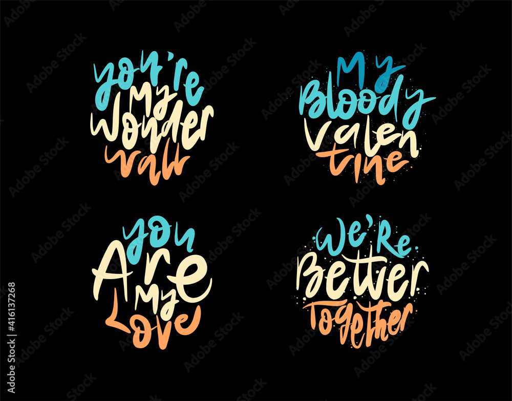 Naklejka premium Set lettering Text Special Valentine on black background in vector illustration.