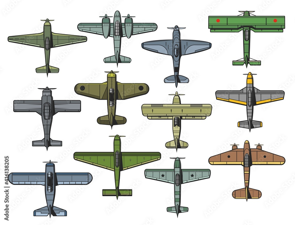 Fototapeta Retro military and civil airplanes isolated vector set