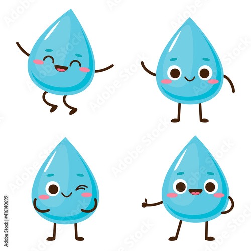 Cute blue water drop character set