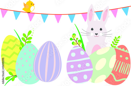 Easter banner with eggs and rabbit