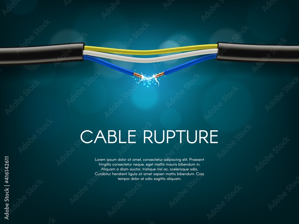 Electric cable rupture, short circuit in electrical line banner
