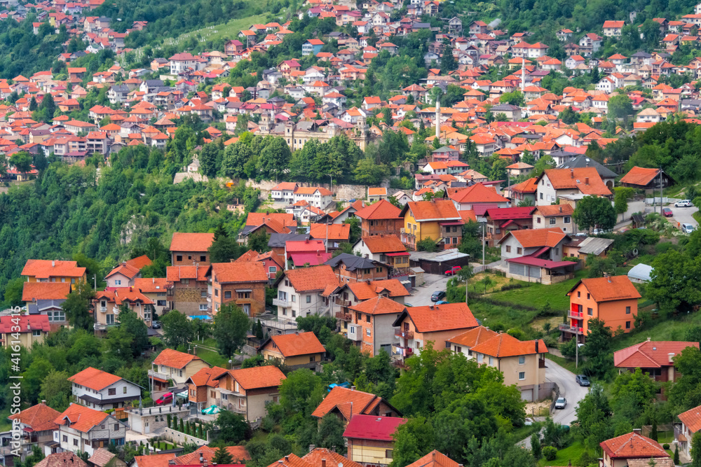 Obraz premium Red roof houses on the hill side, Sarajevo, Bosnia and Herzegovina