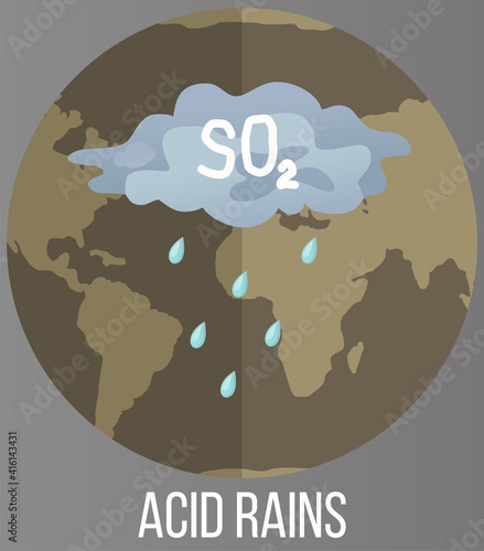 Save planet concept. Acid rains pollute land and ground. Destruction of ecology by human activity. Acid rain is harmful to nature and environment. Earth polluted with harmful emissions with water