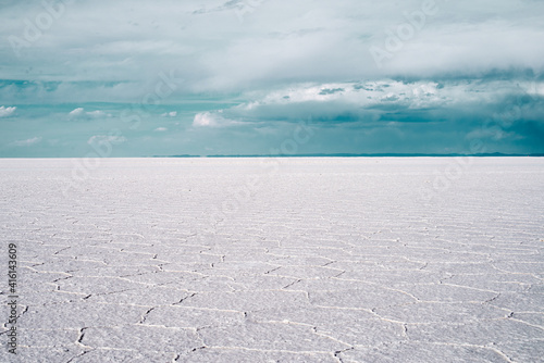 Beautiful Bolivia s Salt Flats. Shot in Salar de Uyuni salt flat. Water reflection of clouds and empty space. 