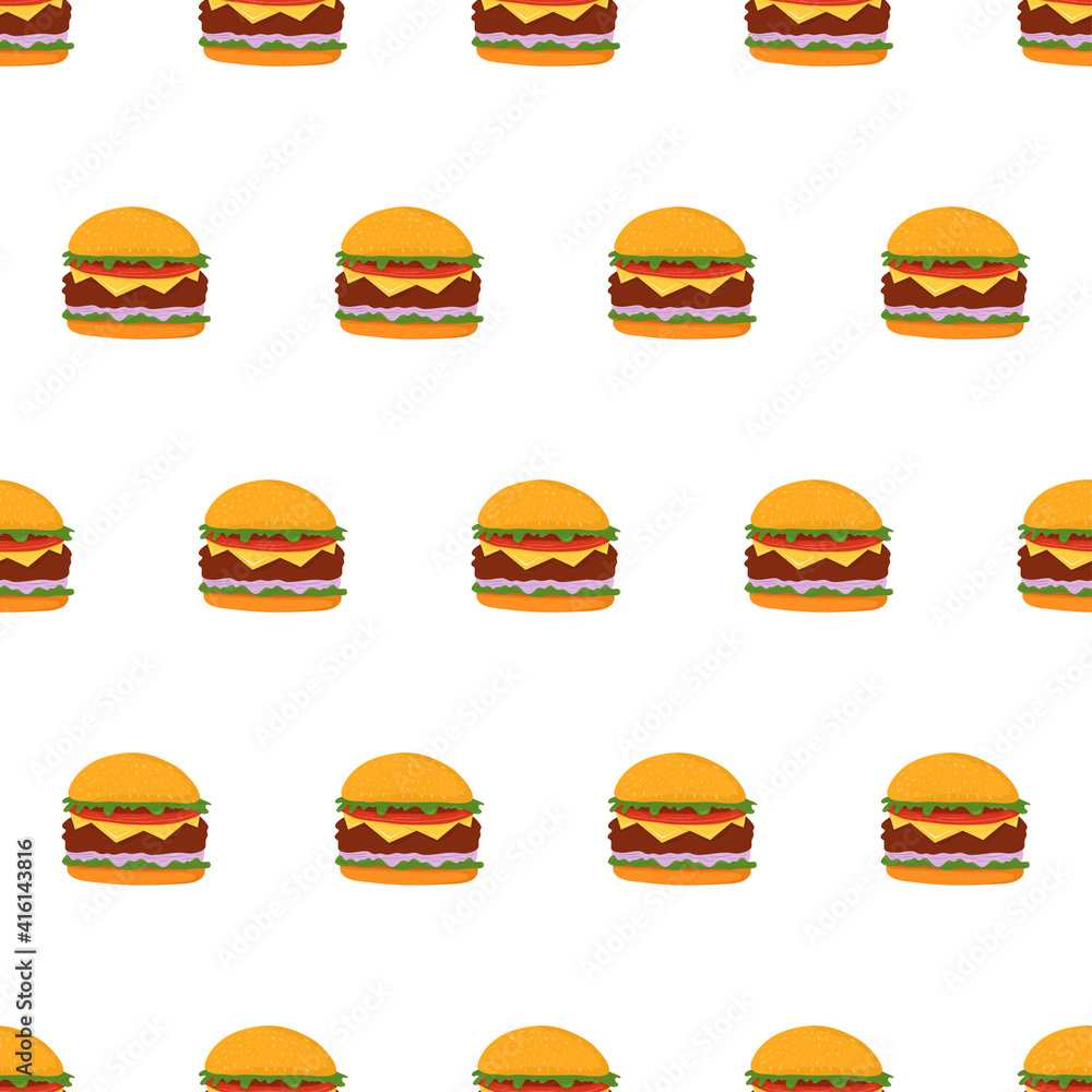 Seamless pattern with hamburger. Fast food background. American food, burger backdrop. Seamless pattern with hamburger. Fast food background. American food, burger backdrop.