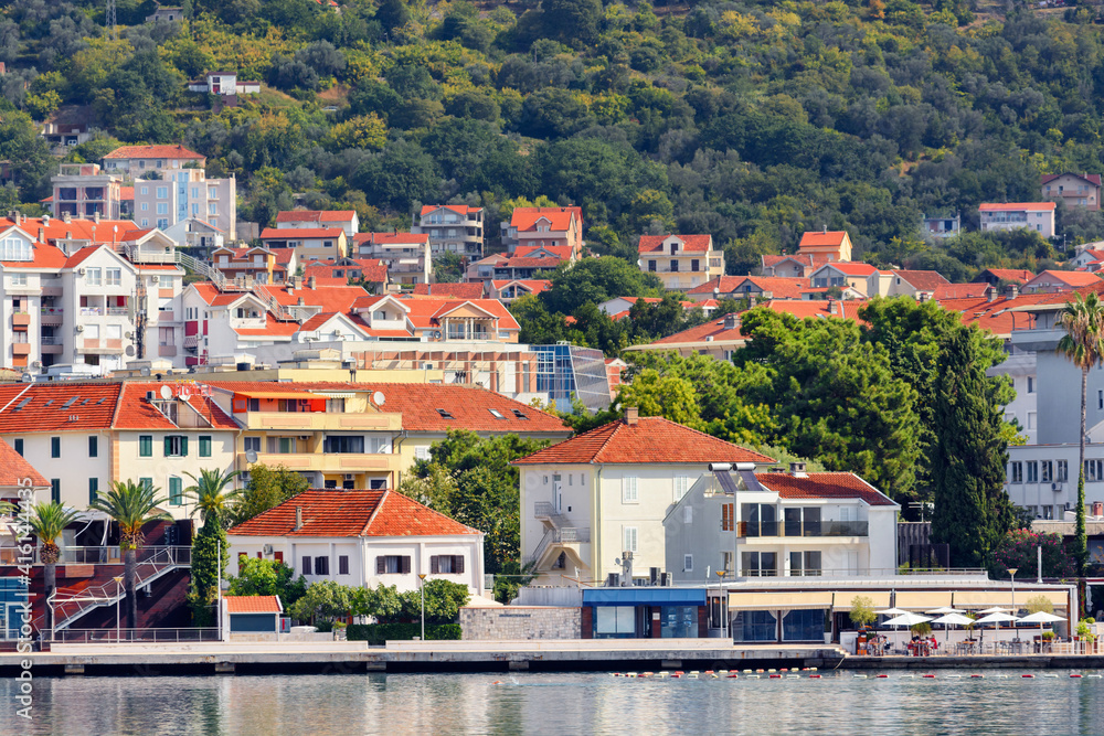 Embankment in Tivat. Boka Kotorska Bay. Vrmac Peninsula. Montenegro.